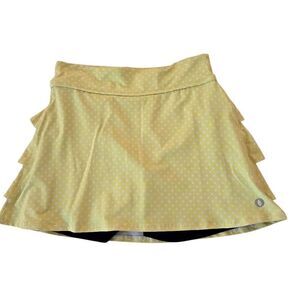 Dona Jo Womens Athletic Yellow White Polka Dot Tennis Pickleball Skort Medium